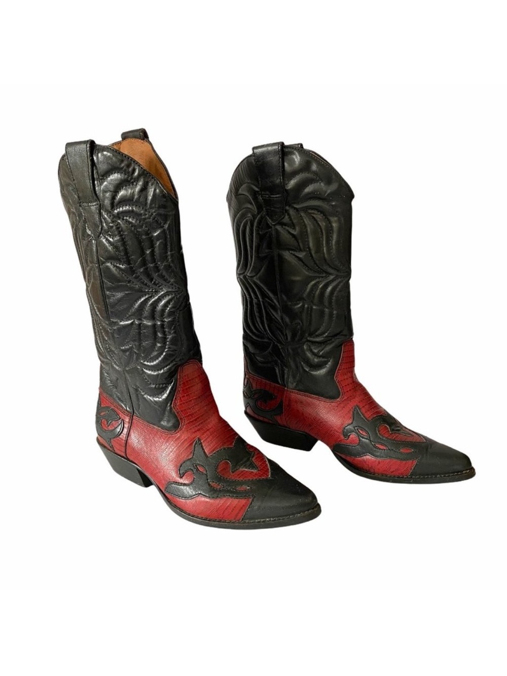 Vintage Black and Red Western Cowboy Boots - Excellent Condition Size 7